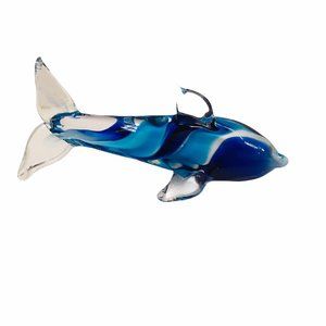 Cobalt & Aqua Blue Art Glass Dolphin - Ocean Life